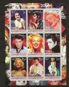 Thematic Stamps People. Somaliland Republic 2000 Elvis-Marilyn sheet of 9 MNH