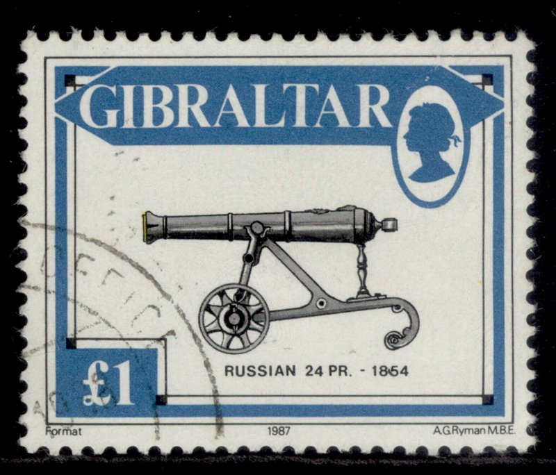 GIBRALTAR QEII SG579, 1987 £1 russian 24-pounder gun, FINE USED. 