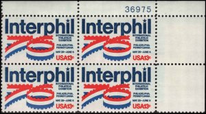 US #1632 INTERPHIL MNH UR PLATE BLOCK #36975 DURLAND $1.15