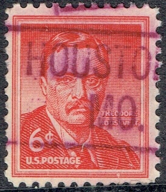 1954 6c Roosevelt possible Precancel f/HUSTONIA MO (1039-POST) READS: NORMAL!