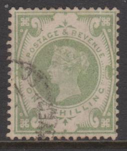 Great Britain 1887 QV 1 Shilling Green Sc#122 F Used