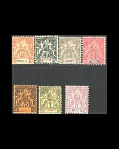 VINTAGE:MAYOTTE,LOT B90,1892-1907, SCOTT 1-20,OG,LH,