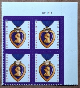 US #5419 (55c) Purple Heart Medal MNH block of 4 plate #B111111 (2019)
