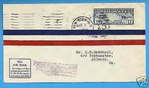 #19S1, NEW YORK, PITCAIRN AVIATION, 1928 CAM 19 FIRST FLIGHT AIRMAIL COVER
