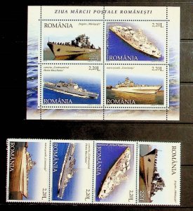 ROMANIA Sc 4746+4746e NH STRIP+SOUVENIR SHEET OF 2005 - SHIPS