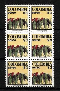 COLOMBIA 1977 COFFEE PLANT 3 PESOS BLOCK OF 6 VALUES MINT NH SCOTT C640