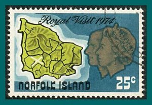 Norfolk Island 1974 Royal Visit, 25c used #173,SG150