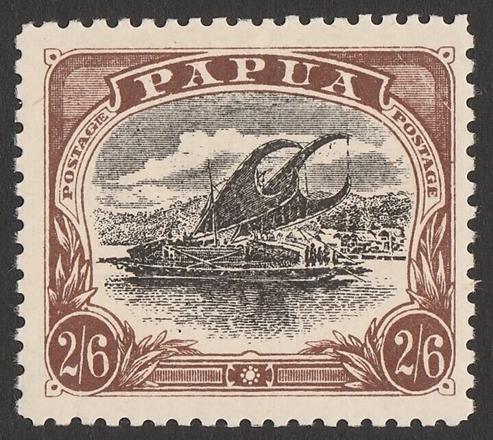 PAPUA 1907 Lakatoi Large Papua 2/6 perf 11, variety 'POSTAGIE'. 136 printed.