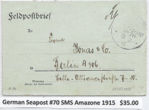 German Seapost #70, SMS Amazone 1915 to Berlin (M6305)