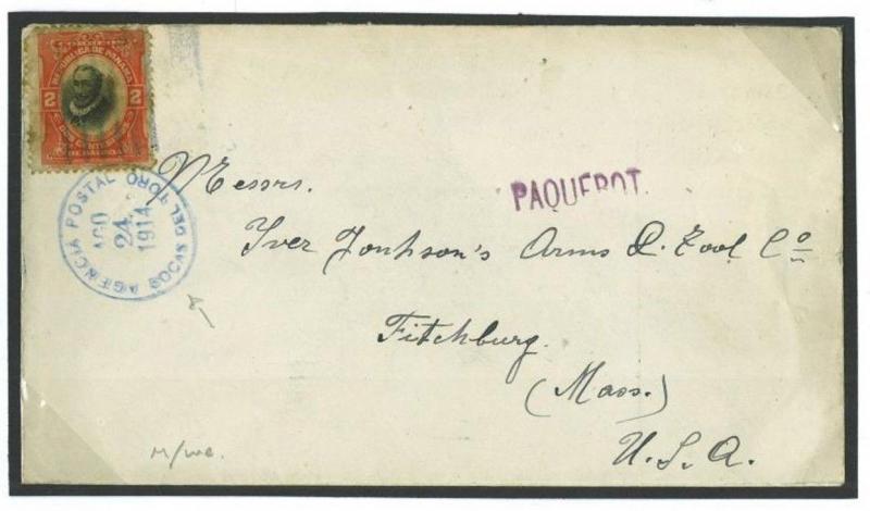 Q34b 1914	PANAMA Maritime Mail per New Orleans PAQUEBOT Cover Fitchburg USA