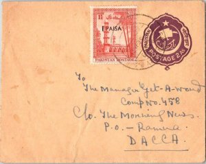 Pakistan 1 1/2a Emperor Jehangir's Mausoleum Overprinted 1 Paisa on 2a Envelo...