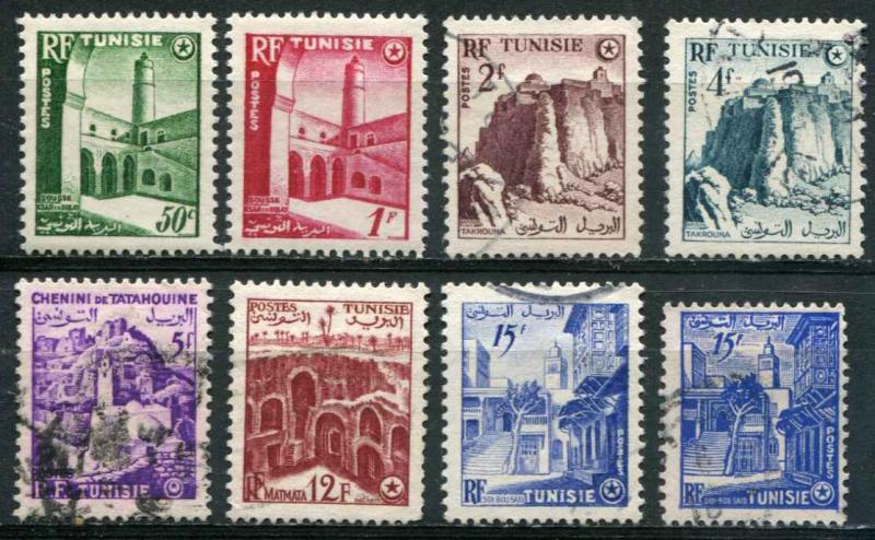 Tunesia SC# 236-40, 243-4, 52 Historic Buildings MH & Used SCV $3.30