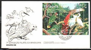 Brazil, Scott cat. 2158. BRAPEX, `88, Birds s/sheet. First Day Cover. ^