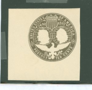 US U351 1893 10c slate brown columbus & liberty, large cut square, paper creamy white (laid), very fresh, clean appearance, stro