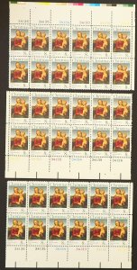 U.S. Mint Stamp Scott #1507 8c Christmas 3 Plate # Blocks (Diff Positions). NH.