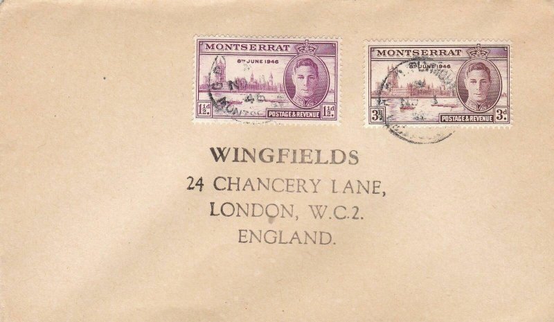 MONTSERRAT 1946 Celebration Victory 8th June '46 Stamps Cover to London Rf 49003 