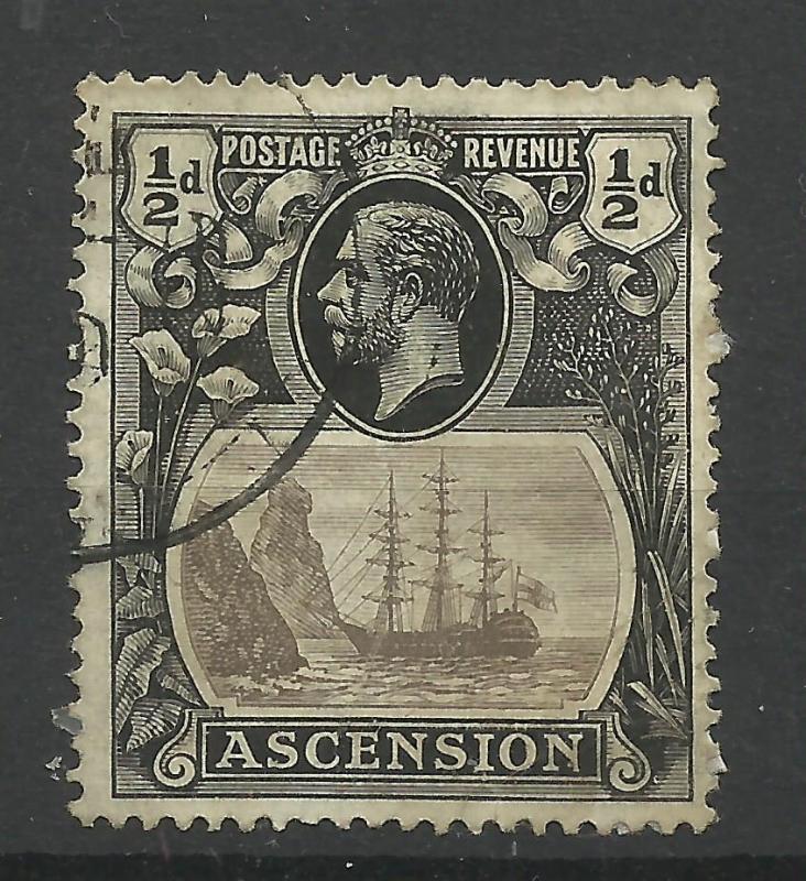 Ascension 1924. Sg 10, 1/2d Grey-Black & Black, Used [1470]