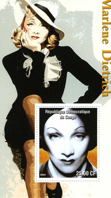 Congo 2003 MARLENE DIETRICH German Actress s/s Perforated Mint (NH)