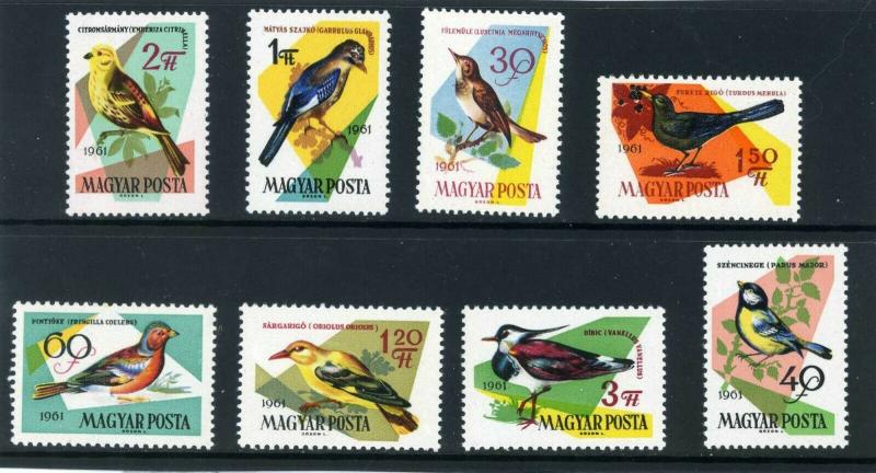 HUNGARY 1961 Sc#1426-1433 FAUNA BIRDS SET OF 8 STAMPS MNH 