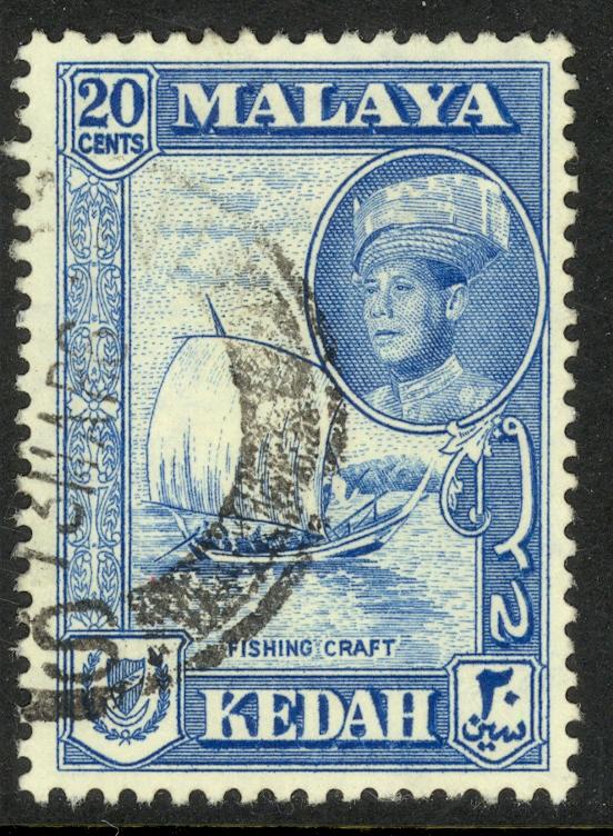 MALAYA KEDAH 1959-62 20c Fishing Boat Pictorial Issue Scott 101 VFU