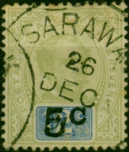 Sarawak 1891 5c on 12c Green & Blue SG26a 'No Stop' Good Used Faded