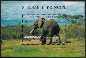 St Thomas & Prince Is #1241 MNH S/Sheet - Greenpeace - Elephant