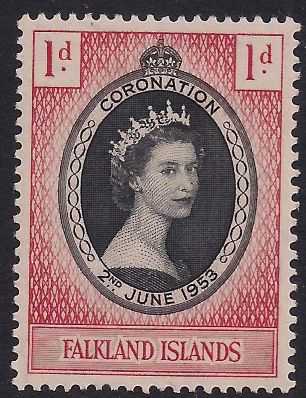 Falkland Islands 1953 QE2 1d Coronation MM SG 186 ( R1166 )