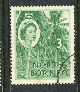 NORTH BORNEO; 1954 early QEII Pictorial issue fine used 3c. value