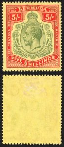 Bermuda SG53 5/- Deep Green and Deep Red/yellow Wmk Mult Crown CA M/M