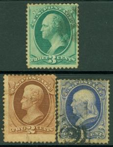 EDW1949SELL : USA 1870-71 Scott #134-36 Used. Small faults. Catalog $322.00.