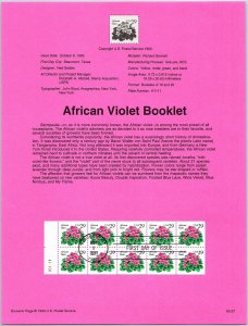 USPS SOUVENIR PAGE AFRICAN VIOLETS (SAINTPAULIA) BOOKLET PANE (10) 1993