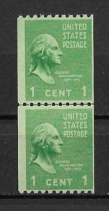 1939 Sc848 1¢ Washington Joint line pair MNH