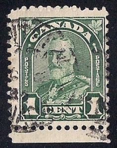 Canada #163 1 cent King George 5, Deep Green Stamp used AVG