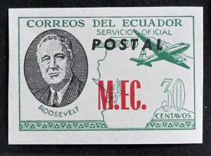 ECUADOR 1949 ROOSEVELT OFFICIAL IMPERF. Bts O214 MH OVERPRINTED POSTAL M.EG.