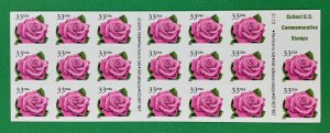 3052 d CORAL PINK ROSE Booklet Pane of 20 US 33¢ Stamps MNH 1999