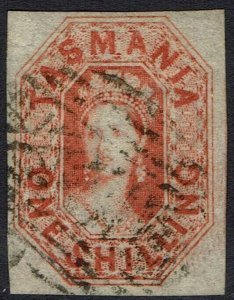 TASMANIA 1858 QV CHALON 1/- IMPERF USED