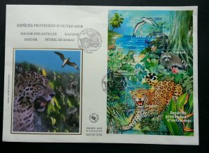 France Protected Species 2007 Big Cat Racoon Leopard Forest (sheetlet FDC) *rare