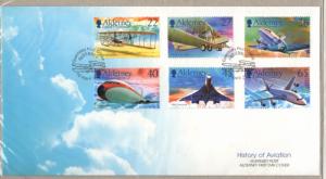 Alderney Sc 203-8 2003 Powered Flight stamp set on First Day Cover