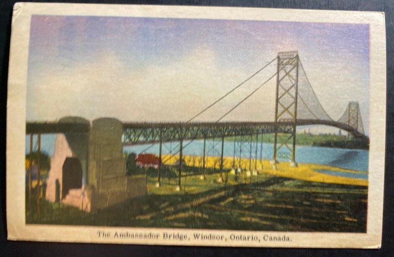 1951 Windsor Canada Picture Postcard To Yeadon Pa USA Ambassador Bridge 