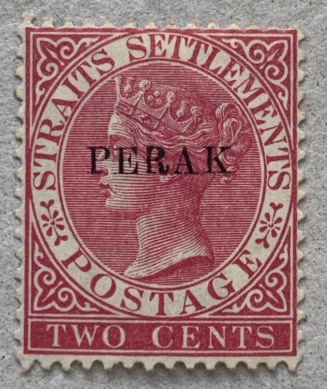 Malaya Perak 1886 2c bright rose Crown CA. Unused. Scott 8, CV $30.00, SG 22