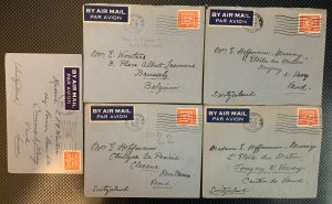 Canada 1952 Airmail Covers To Belgium/Switzerland 15c Rate x5