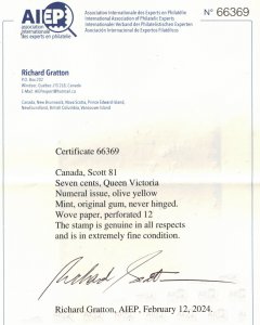 Canada #81 Extra Fine Never Hinged Gem **With Certificate**