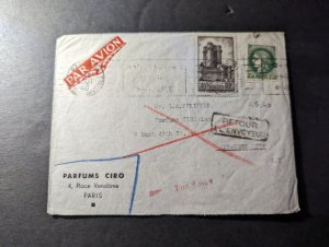 1940 France Airmail Cover Paris to New York NY USA Returned to Sender