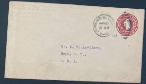 1920 US Postal Agency In Shanghai China Stationery Cover to Hope ND Usa