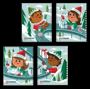 US 5721-5724 Holiday Elves forever set (4 stamps) MNH 2022 after 9/20 