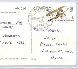 GB Postcard *RAF 50th ANNIVERSARY* Berks Abington 15 June 1968{samwells}YB148