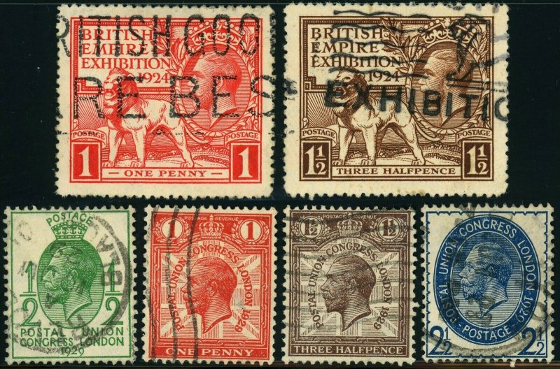 GREAT BRITAIN #185-186 #205-208 Postage Stamp Collection 1924 1929 Used