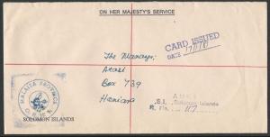 SOLOMON IS 1981 Registered cover AUKI to Honiara, CARD ISSUED..............12738