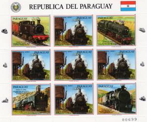 Paraguay 1986 Trains-Locomotives Mini-Sheetlet (5+4L) Mi.#3995 MNH