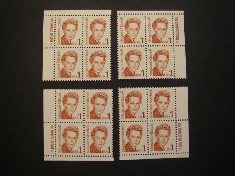 Scott 2168, 1c Margaret Mitchell, Zip block of 4 UL, MNH Great Americans